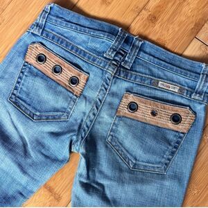 Frankie B. Vintage Light Blue Jeans with Tan Accents